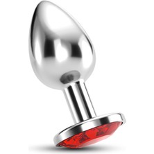 Ewe Kırmızı Taşlı Orta Boy Metal Anal Plug 8 cm Anal Alıştırıcı Orta Seviye Çelik Anal Seks Ürünü