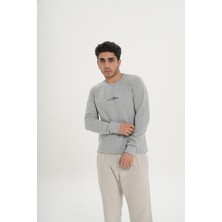 Unisex Pamuklu Bisiklet Yaka Gri Sweatshirt