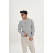 Unisex Pamuklu Bisiklet Yaka Gri Sweatshirt