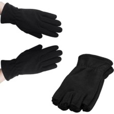 Kadın Siyah Kışlık Parmaksız ve Parmaklı Kışlık Termal Polar Eldiven Ikili Set