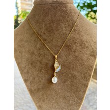 Moonjy Çelik Gold Elegance Pearl Kolye