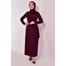 Ayşe Melek Tasarım Kadın Giyim Abiye Moda Kemeri Taşlı Asimetrik Abiye Kalem Tesettür Elbise 2580