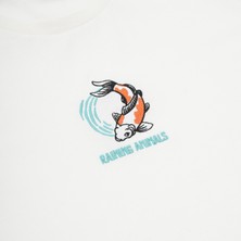 Raining Animals Koi Balığı Nakışlı %100 Pamuk Tişört Özel Tasarım Nox Unisex T-Shirt