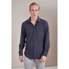 Tena Erkek Antrasit Uzun Kollu Ottoman Cepsiz Slim Fit Gömlek