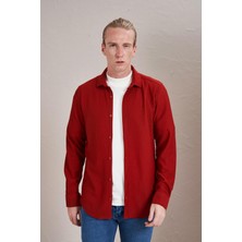 Tena Erkek Kırmızı Uzun Kollu Ottoman Cepsiz Slim Fit Gömlek