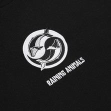 Raining Animals Balina Nakışlı %100 Pamuk Tişört Özel Tasarım Siyah Echo Unisex T-Shirt