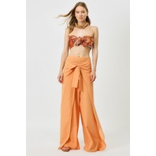 Kadın Belden Kuşaklı Pareo Pantolon 9078 Kavun Içi