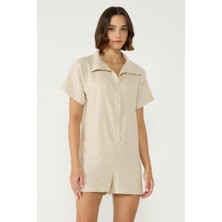 C&city Kadın Oversize Dokuma Müslim Tulum 9149 Bej