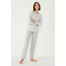 Jakarlı Patlı Uzun Kol Cepli Pijama Takım 402030 Açık Gri