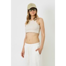 Kadın Halter Yaka Fitilli Esnek Mini Crop Atlet 924 Bej