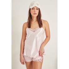 025 Kadın Saten Şortlu Gecelik Pembe