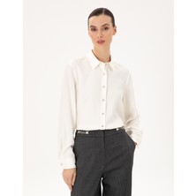 Pierre Cardin Kadın Ekru Comfort Fit Uzun Kollu Gömlek 50292250-VR019