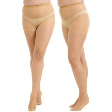 C&city Fiyonk Desenli Büyük Beden Külotlu Çorap Ten 2'li Paket Polyamid Örme Kadın Ürünü