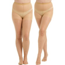 2'li Paket Yıldız Desenli Büyük Beden Külotlu Çorap Ten