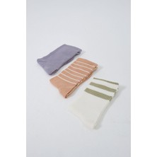 C&city Çizgili Uzun 3'lü Soket Çorap Seti Çikolata