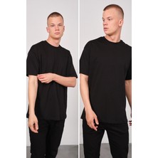 Erkek Bisiklet Yaka 2'li Oversize Basic T-Shirt 991 Siyah
