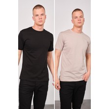 Erkek Bisiklet Yaka 2'li Regular Fit Basic T-Shirt 990 Gri/siyah
