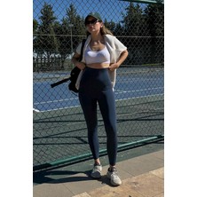 Toparlayıcı Lazer Kesim Yüksek Bel Tayt 9090 Petrol/mavi