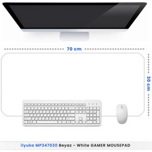 İlyuka 70X30 Logosuz Beyaz-White Ilyuka MP337030 Büyük Boy Xl Gaming Mousepad Dikişli Kenar Kaymaz Taban 70X30CM