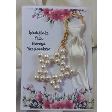 Mcem Store 8mm Krem Inci Kartlı Kurdelalı Yıldız Anahtarlık 10 Adet