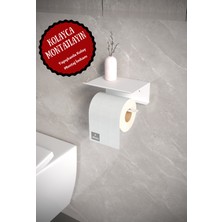 alfams by fmsa Metal Modern Banyo Tuvalet Wc Kağıtlık Peçetelik, Tuvalet Kağıdı Askısı, Raflı Telefonluk Beyaz