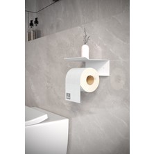 alfams by fmsa Metal Modern Banyo Tuvalet Wc Kağıtlık Peçetelik, Tuvalet Kağıdı Askısı, Raflı Telefonluk Beyaz