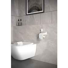 alfams by fmsa Metal Modern Banyo Tuvalet Wc Kağıtlık Peçetelik, Tuvalet Kağıdı Askısı, Raflı Telefonluk Beyaz