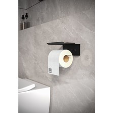 alfams by fmsa Metal Modern Banyo Tuvalet Wc Kağıtlık Peçetelik, Tuvalet Kağıdı Askısı, Raflı Telefonluk Siyah