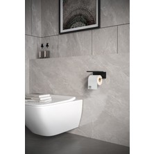 alfams by fmsa Metal Modern Banyo Tuvalet Wc Kağıtlık Peçetelik, Tuvalet Kağıdı Askısı, Raflı Telefonluk Siyah