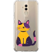Zeyno Huawei Mate 20 Lite Uyumlu Renkli Kedi Desenli Silikon Kılıf