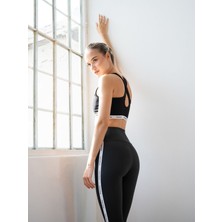 Lismina Yanları Lismina Yazı Şeritli Siyah Spor Tayt