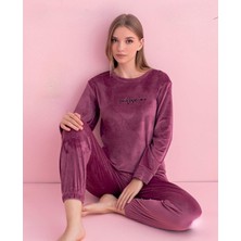 Pijamerry Kadın Kışlık Bisiklet Yaka Kadife Pijama Takımı 3030G - 1 Adet