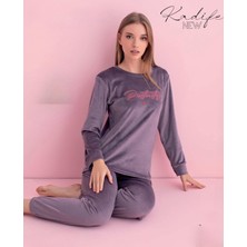 Pijamerry Kadın Kışlık Bisiklet Yaka Kadife Pijama Takımı 3033A - 1 Adet