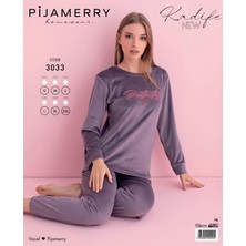 Pijamerry Kadın Kışlık Bisiklet Yaka Kadife Pijama Takımı 3033A - 1 Adet