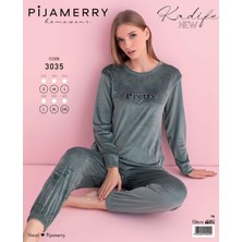 Pijamerry Kadın Kışlık Bisiklet Yaka Kadife Pijama Takımı 3035SY - 1 Adet