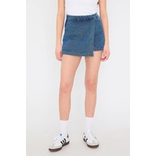 Tena Kadın Denim Yanı Fermuarlı Pileli Denim Şort Etek