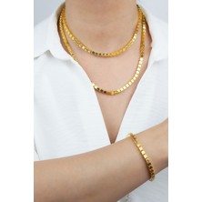 IM Design Küp Zincir Çift Sıralı Gold Kolye Bileklik Set