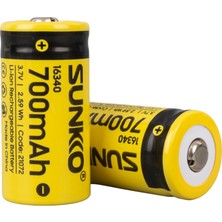 Sunkko 3.7 Volt 700 Mah 16340 Şarj Edilebilir Pil (2li Paket) (4607)