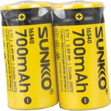 Sunkko 3.7 Volt 700 Mah 16340 Şarj Edilebilir Pil (2li Paket) (4607)