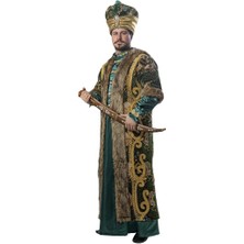 Köylü Kostüm Fatih Sultan Mehmed Kıyafeti Yetişkin Erkek Osmanlı Padişah Kostümü Yeşil