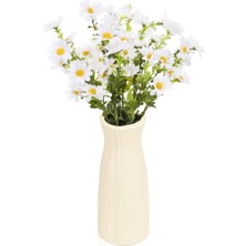 Tekno Trust Çizgi Desenli Saksıda 2 Demet Beyaz Yapay Papatya