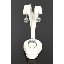 Safnaturel Topaz Doğal Taş 925 Ayar Gümüş Yüzük + Küpe Set
