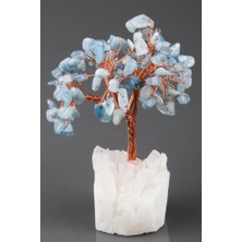 Safnaturel Kristal Kuvars - Akuamarin Doğal Taş Tel Sarmalı Ağaç