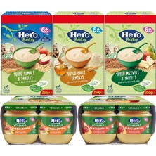 Hero Baby Kaşık Maması 250 gr Sütlü Meyveli - Elmalı 8 Tahıllı - Ballı Irmikli +8 Adet Kavanoz Maması