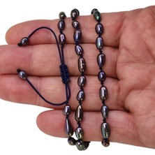 Pozitif Doğal Taş Petrol Rengi Kültür Incisi Bileklik, Makrome Ayarlı 308-3