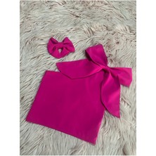 Na Addesign Kız Çocuk Tek Omuz Fiyonk Detaylı Sarı Yazlık Crop Bluz ve Tokası