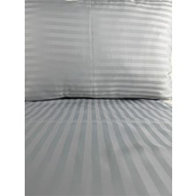 Mrs.Gugar Çizgili Saten Açık Gri  2 Adet 50X70 Yastık Kılıfı