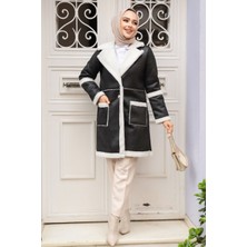 Neva Style Kürklü Siyah Süet Tesettür Kap 61412S
