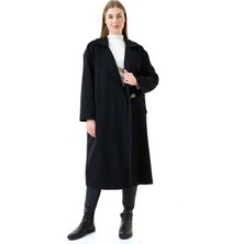 Kadın Oversize Siyah Kaşe Kaban