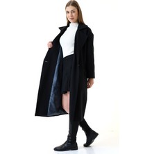 Kadın Oversize Siyah Kaşe Kaban